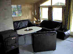 Wohnzimmer Ledercouchecke und Ofen